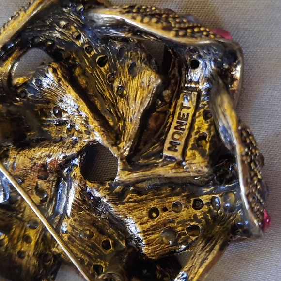 Monet, Red, Pink, And Clear Rinestones Brooch - Picture 3 of 5